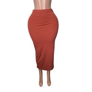 Ribbed Midi Skirt in Burnt Orange
